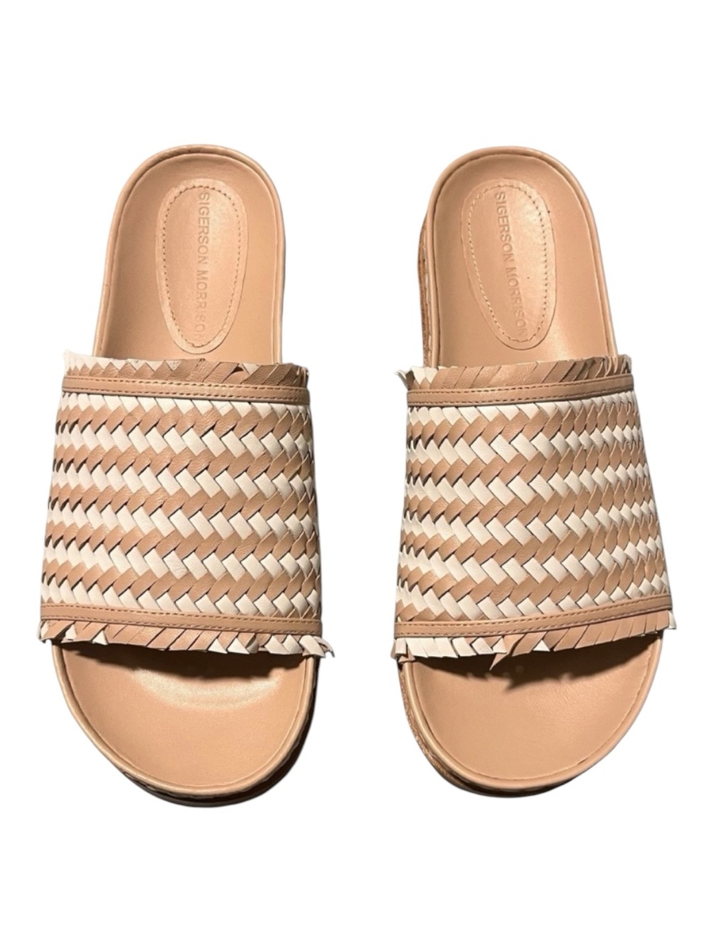 Leather Woven Blush and White Sigerson Morrison Aoven Slip on Slide Sandals
